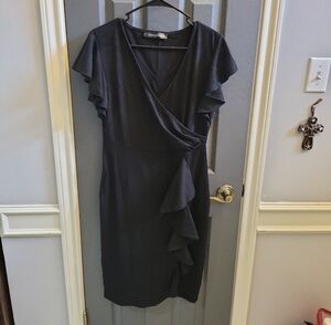 Chaps Black Asymmetrical Ruffle Dress